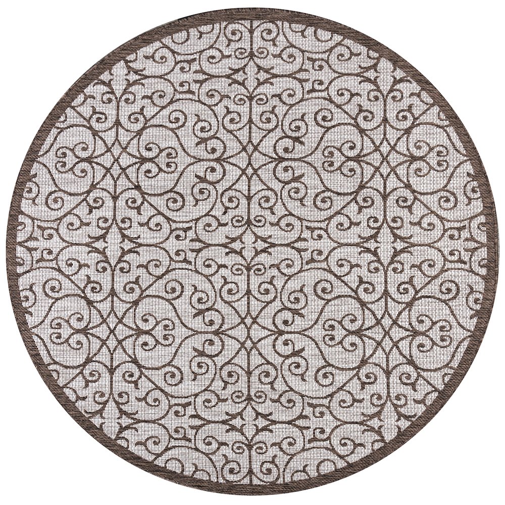 Madrid Vintage Filigree Textured Weave Indoor/Outdoor Round Rug. Picture 1