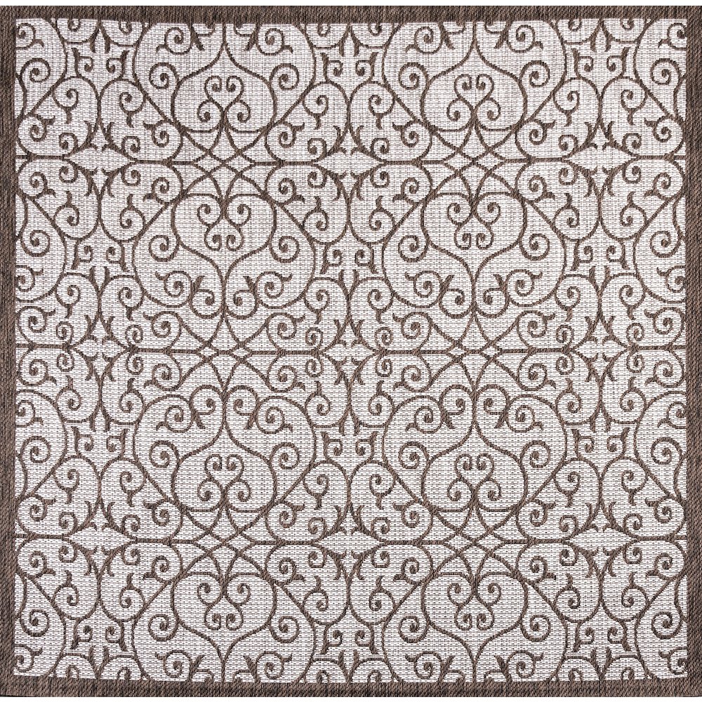 Madrid Vintage Filigree Textured Weave Indoor/Outdoor Square Rug. Picture 1