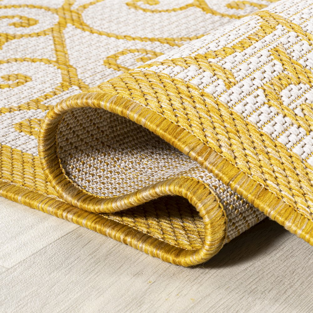 Madrid Vintage Filigree Textured Weave Indoor/Outdoor Runner Rug. Picture 6