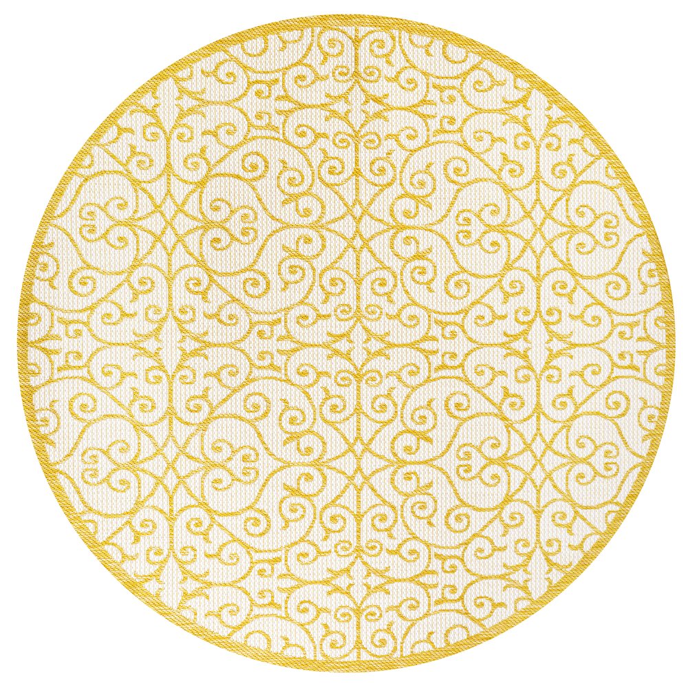 Madrid Vintage Filigree Textured Weave Indoor/Outdoor Round Rug. Picture 1
