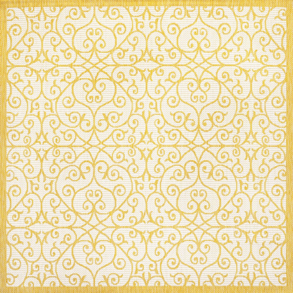 Madrid Vintage Filigree Textured Weave Indoor/Outdoor Square Rug. Picture 1