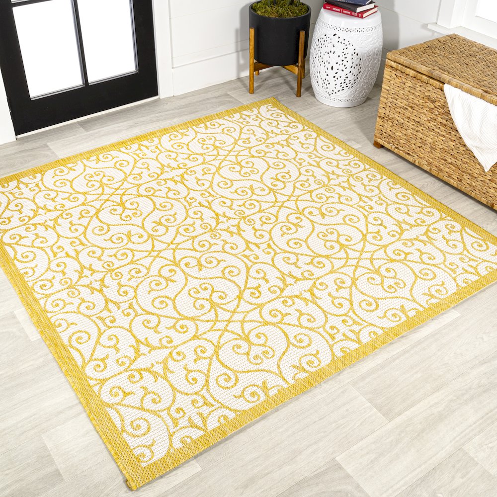 Madrid Vintage Filigree Textured Weave Indoor/Outdoor Square Rug. Picture 2