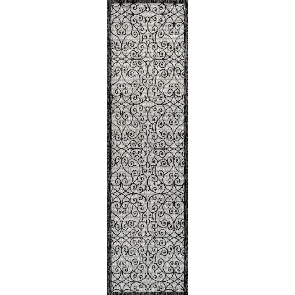 Madrid Vintage Filigree Textured Weave Indoor/Outdoor Runner Rug. Picture 1