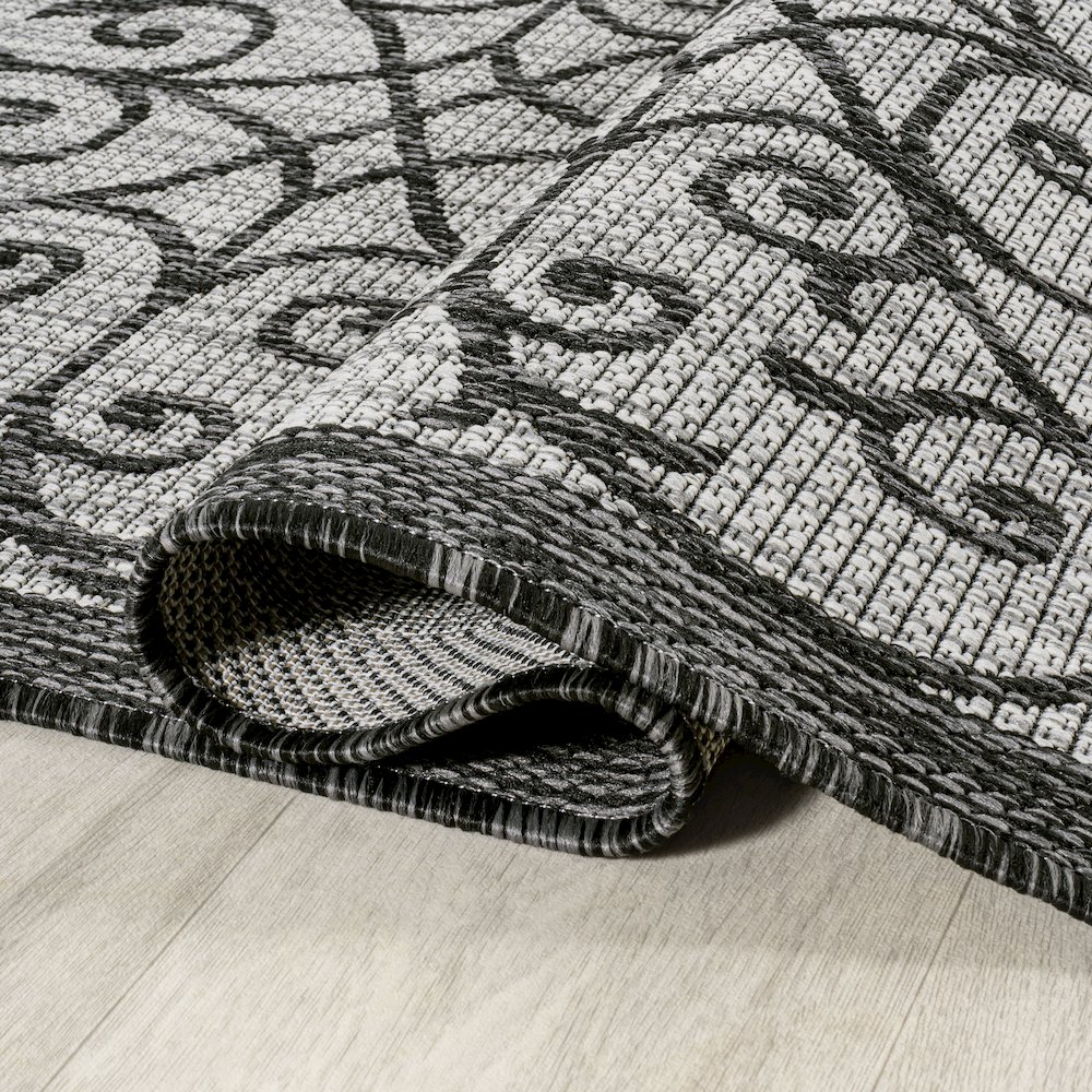 Madrid Vintage Filigree Textured Weave Indoor/Outdoor Runner Rug. Picture 6