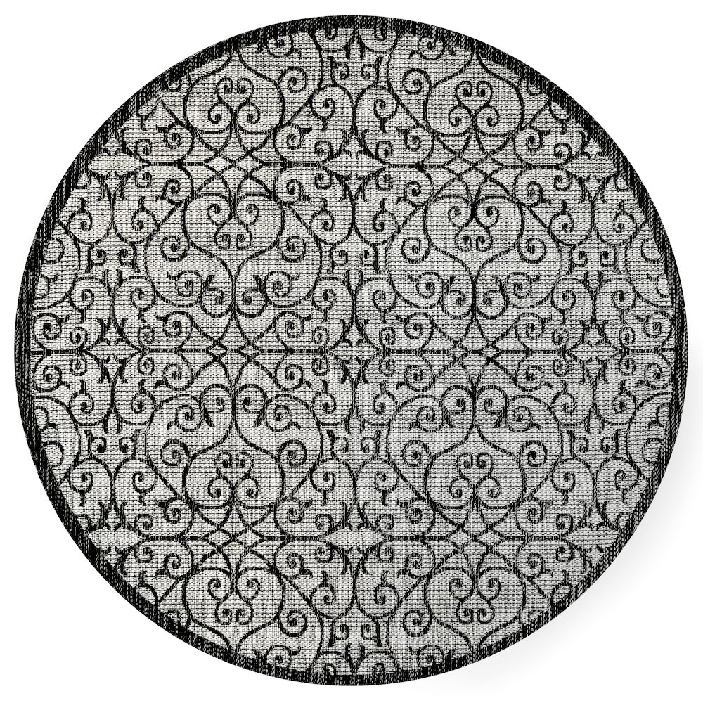 Madrid Vintage Filigree Textured Weave Indoor/Outdoor Round Rug. Picture 1