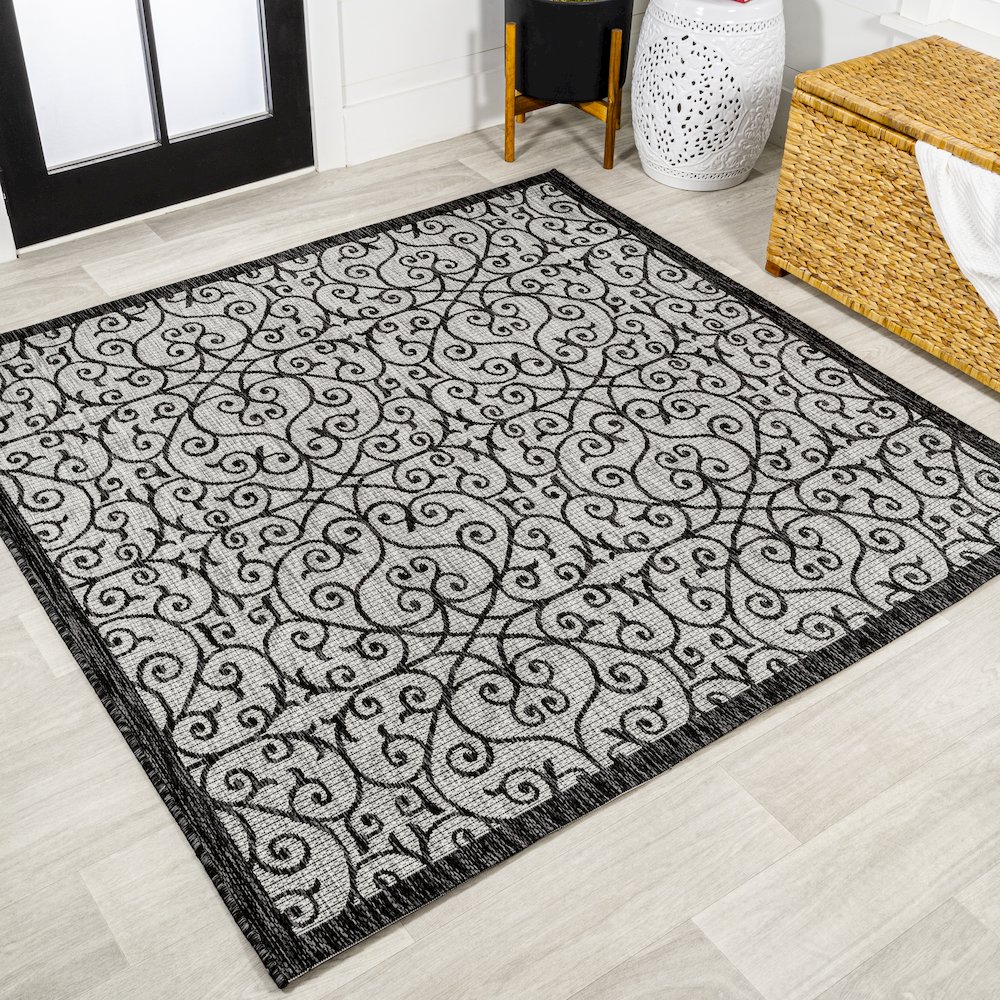 Madrid Vintage Filigree Textured Weave Indoor/Outdoor Square Rug. Picture 2
