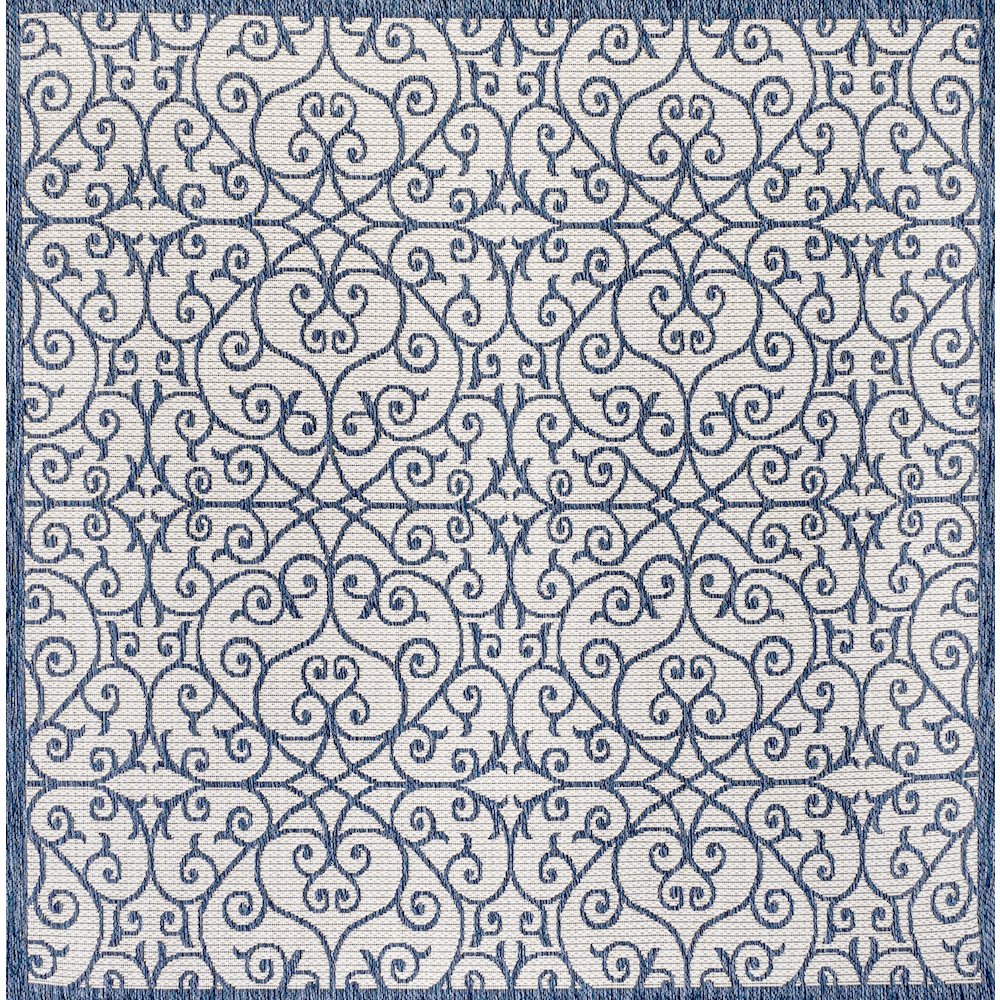 Madrid Vintage Filigree Textured Weave Indoor/Outdoor Square Rug. Picture 1