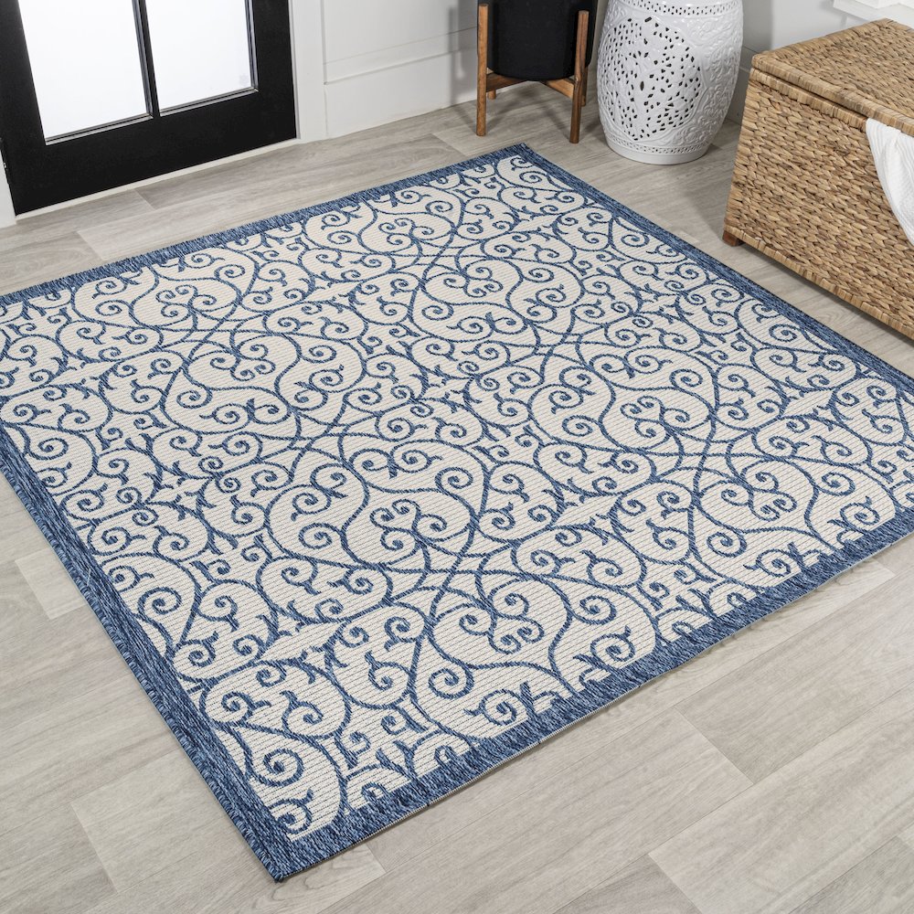 Madrid Vintage Filigree Textured Weave Indoor/Outdoor Square Rug. Picture 2