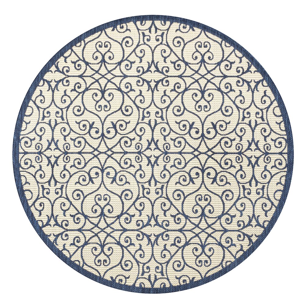 Madrid Vintage Filigree Textured Weave Indoor/Outdoor Round Rug. Picture 1