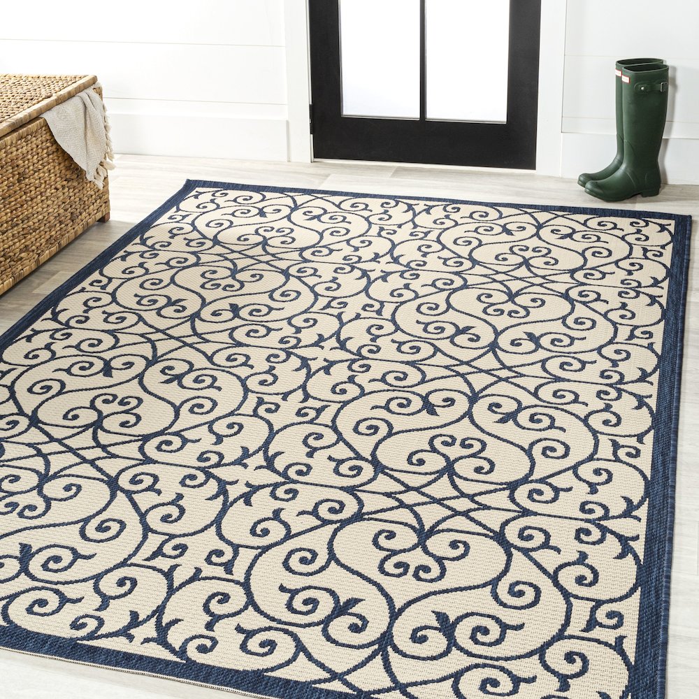 Madrid Vintage Filigree Textured Weave Indoor/Outdoor Area Rug. Picture 2