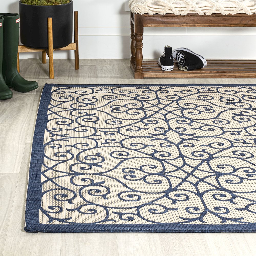 Madrid Vintage Filigree Textured Weave Indoor/Outdoor Area Rug. Picture 3