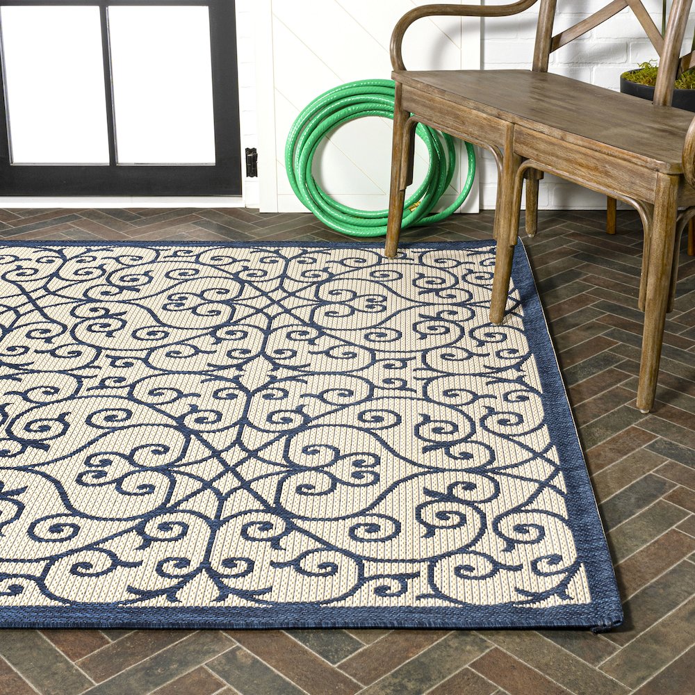 Madrid Vintage Filigree Textured Weave Indoor/Outdoor Area Rug. Picture 7
