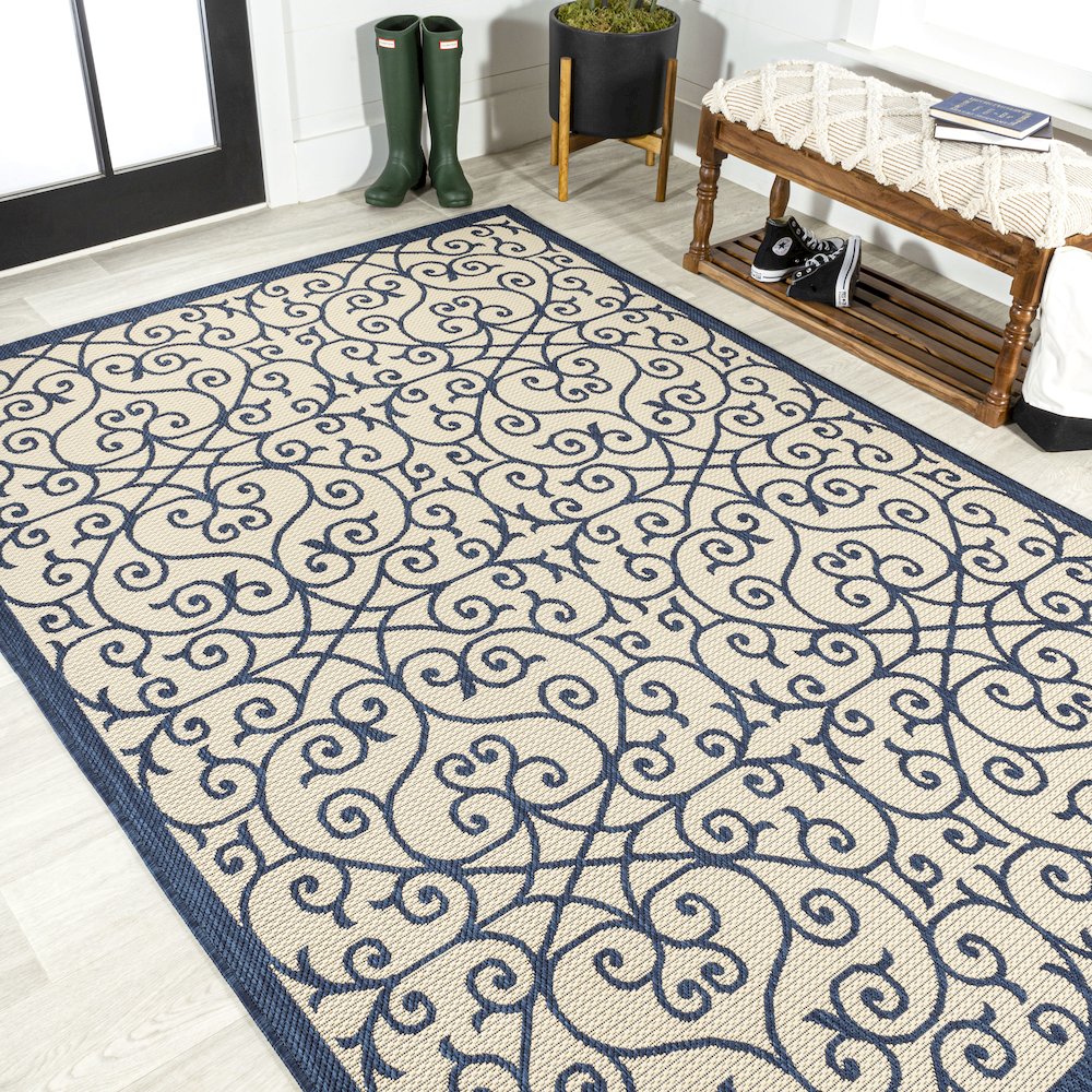 Madrid Vintage Filigree Textured Weave Indoor/Outdoor Area Rug. Picture 4