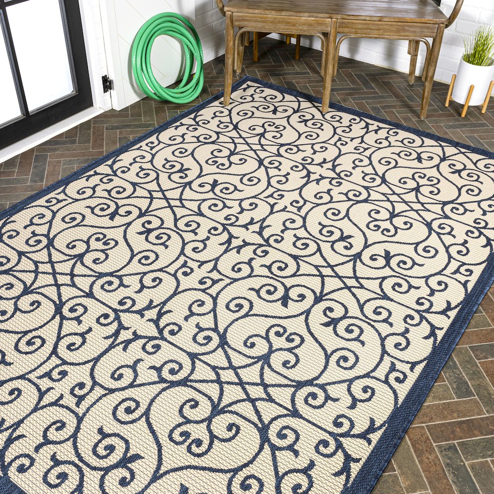 Madrid Vintage Filigree Textured Weave Indoor/Outdoor Area Rug. Picture 8