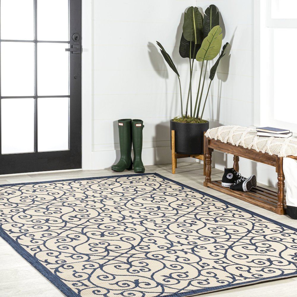 Madrid Vintage Filigree Textured Weave Indoor/Outdoor Area Rug. Picture 5