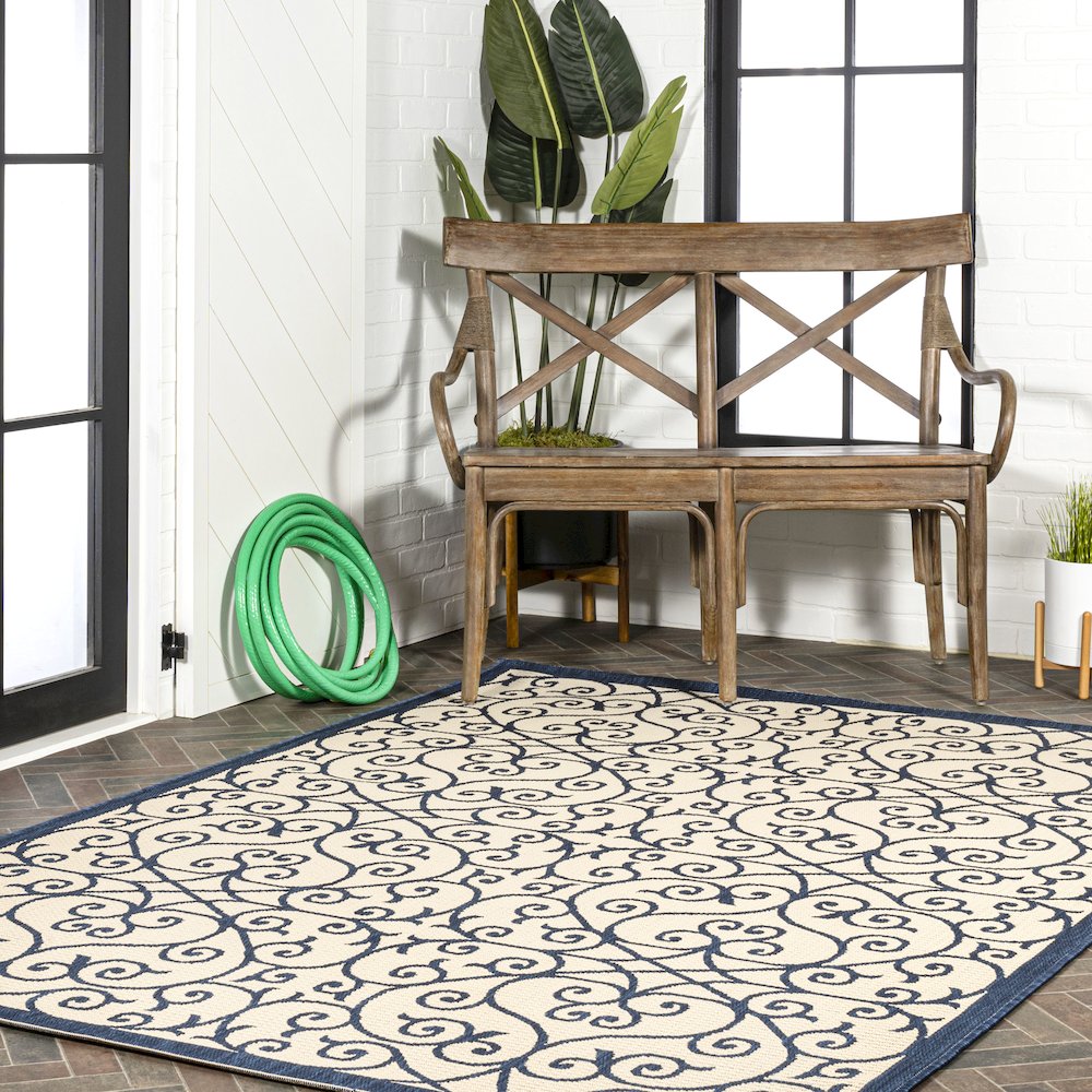 Madrid Vintage Filigree Textured Weave Indoor/Outdoor Area Rug. Picture 9