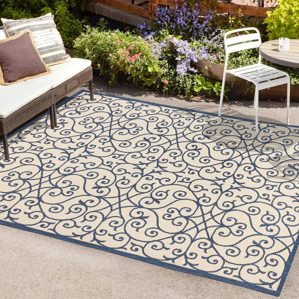 Madrid Vintage Filigree Textured Weave Indoor/Outdoor Area Rug. Picture 6