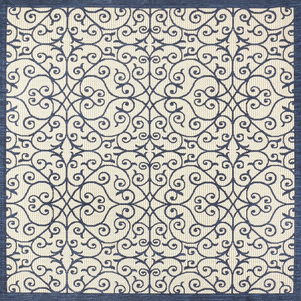 Madrid Vintage Filigree Textured Weave Indoor/Outdoor Square Rug. Picture 1