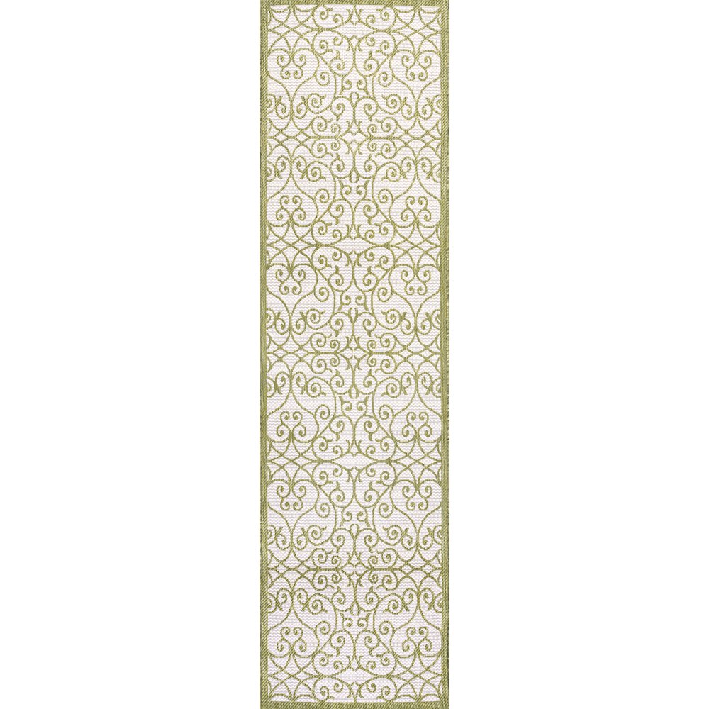 Madrid Vintage Filigree Textured Weave Indoor/Outdoor Runner Rug. Picture 1