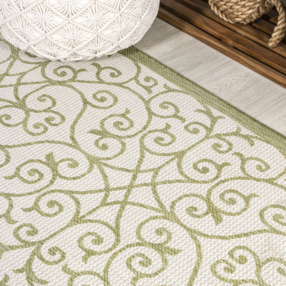 Madrid Vintage Filigree Textured Weave Indoor/Outdoor Runner Rug. Picture 4