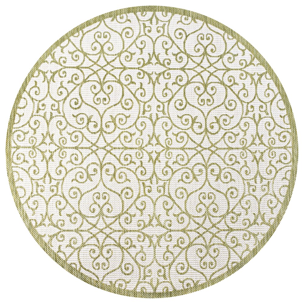 Madrid Vintage Filigree Textured Weave Indoor/Outdoor Round Rug. Picture 1