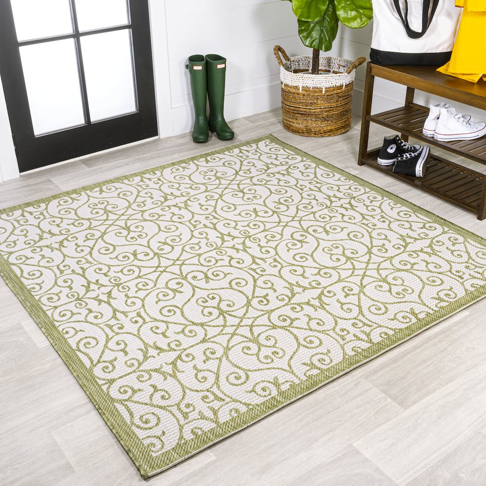 Madrid Vintage Filigree Textured Weave Indoor/Outdoor Square Rug. Picture 2