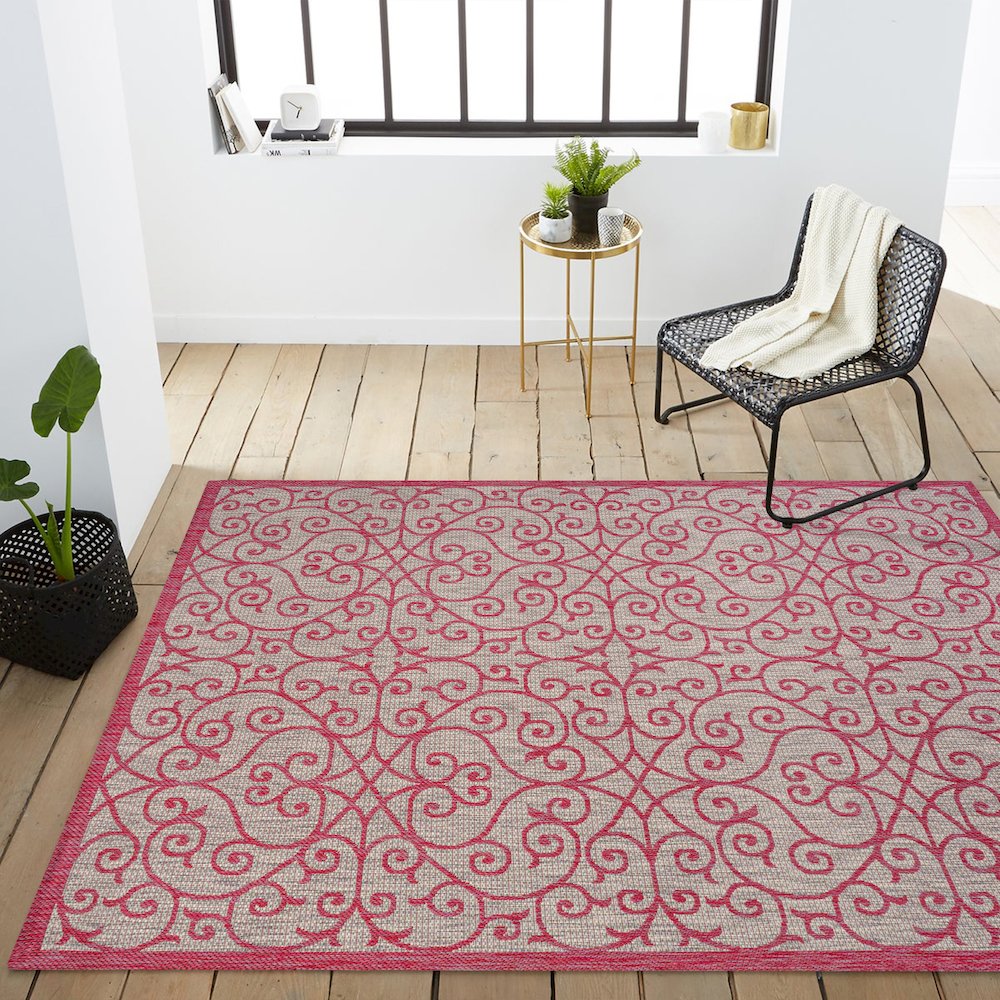 Madrid Vintage Filigree Textured Weave Indoor/Outdoor Area Rug. Picture 14