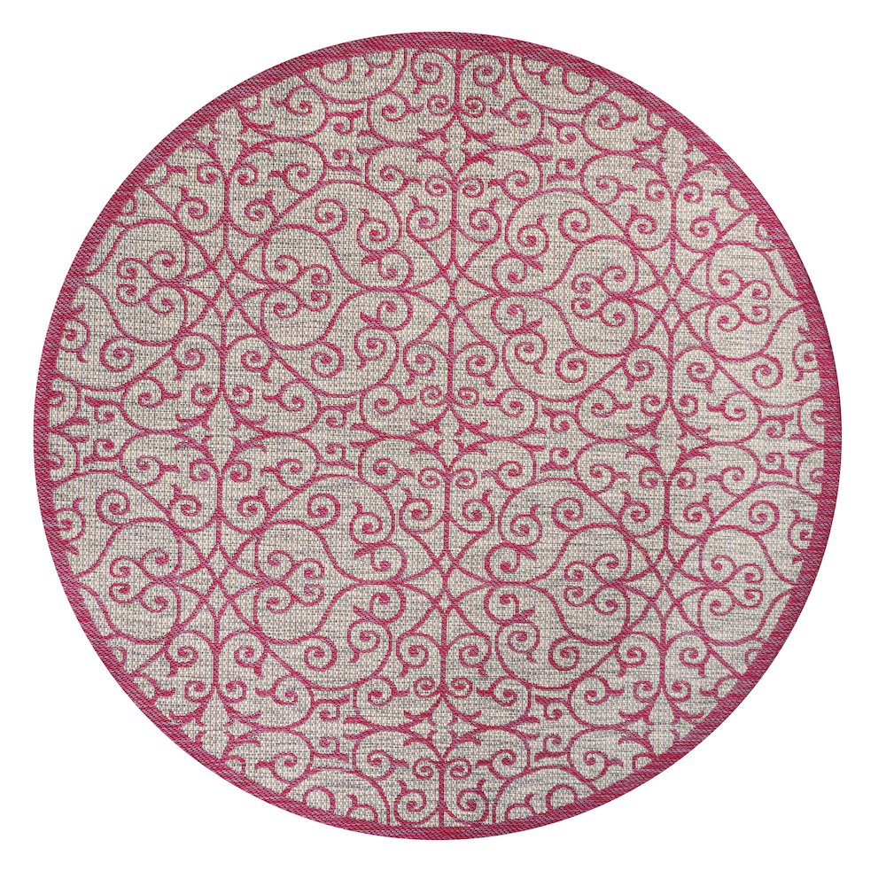 Madrid Vintage Filigree Textured Weave Indoor/Outdoor Round Rug. Picture 1