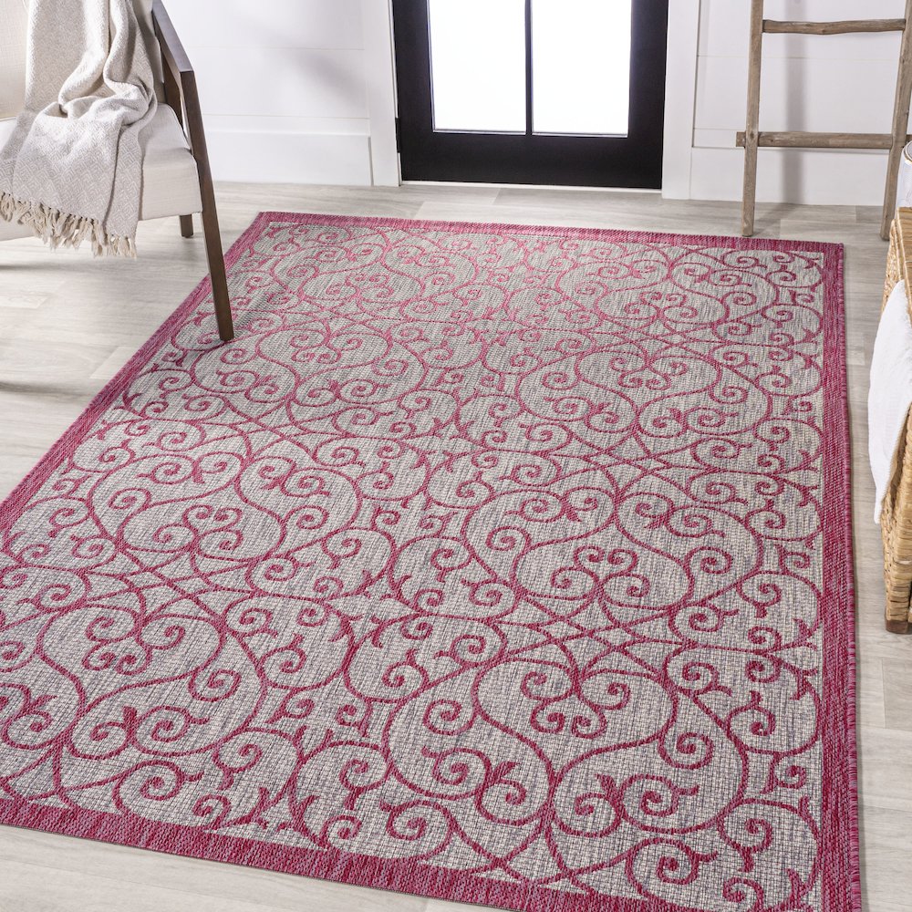 Madrid Vintage Filigree Textured Weave Indoor/Outdoor Area Rug. Picture 2