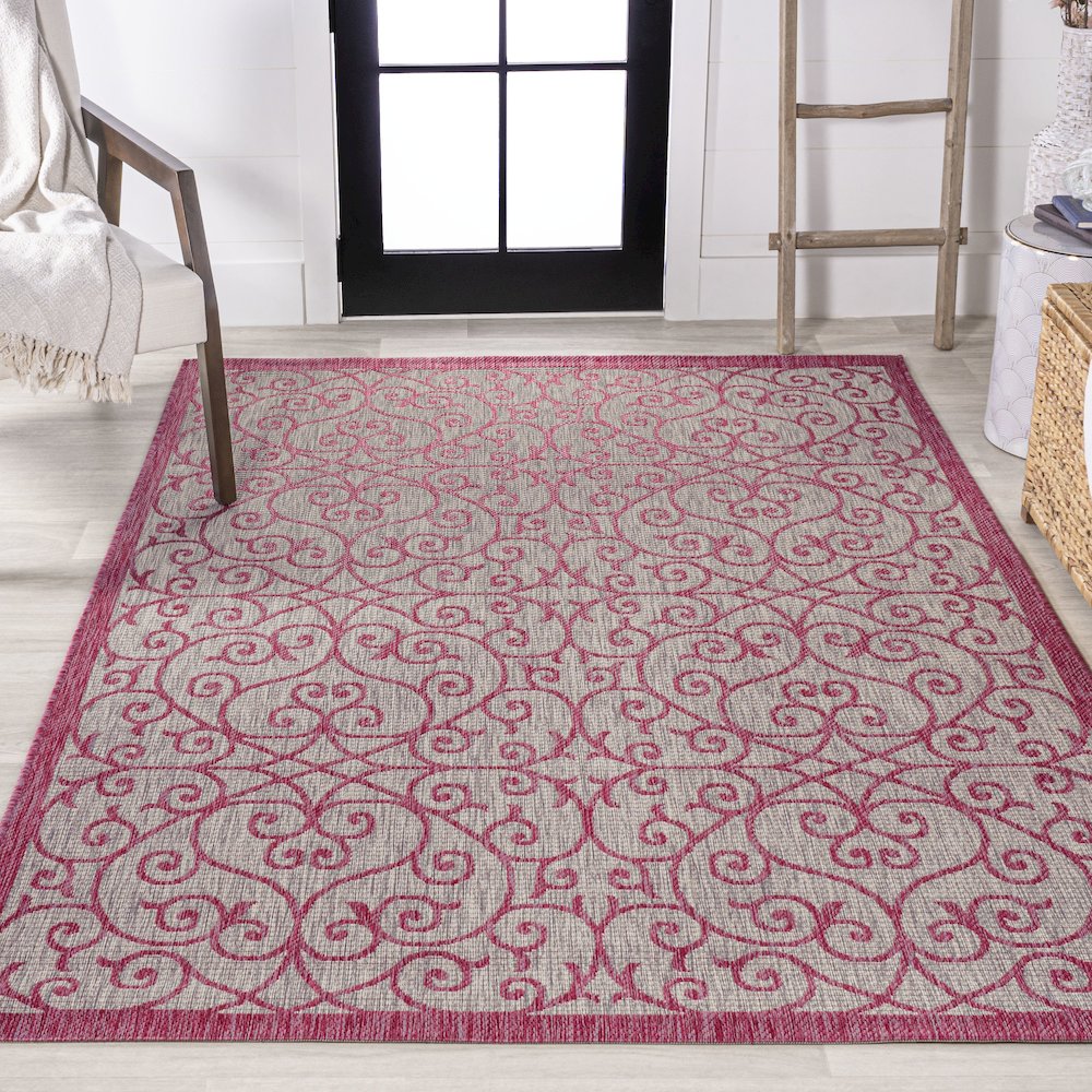 Madrid Vintage Filigree Textured Weave Indoor/Outdoor Area Rug. Picture 4