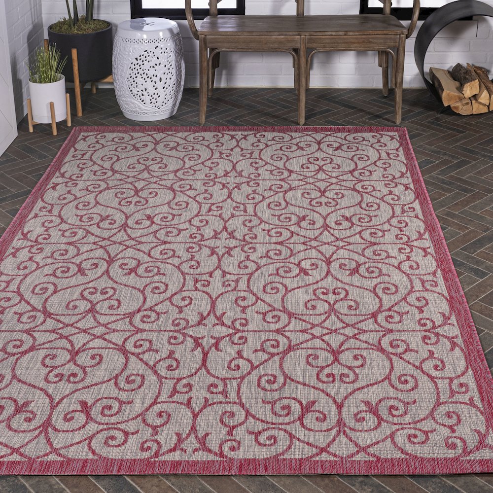 Madrid Vintage Filigree Textured Weave Indoor/Outdoor Area Rug. Picture 8