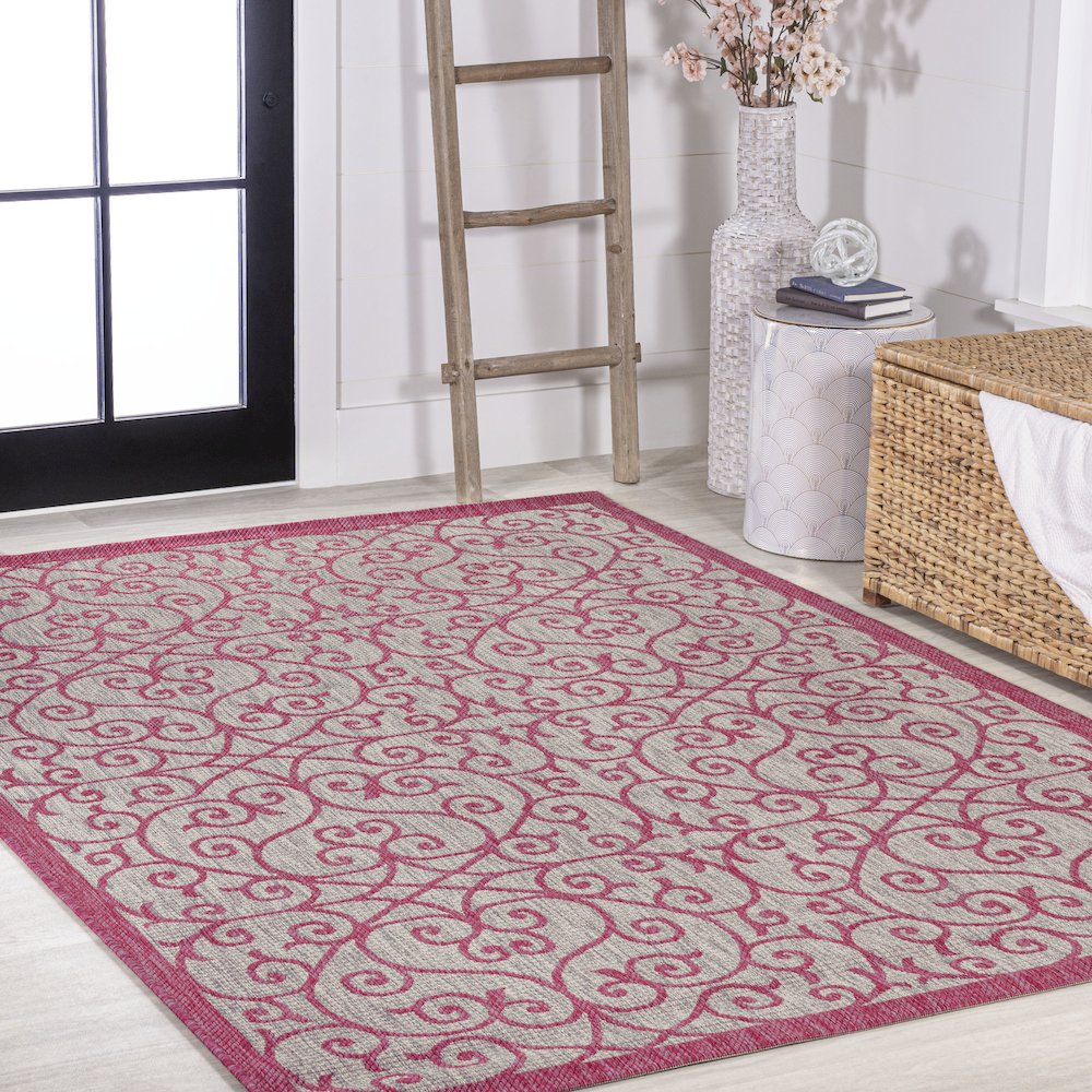 Madrid Vintage Filigree Textured Weave Indoor/Outdoor Area Rug. Picture 5