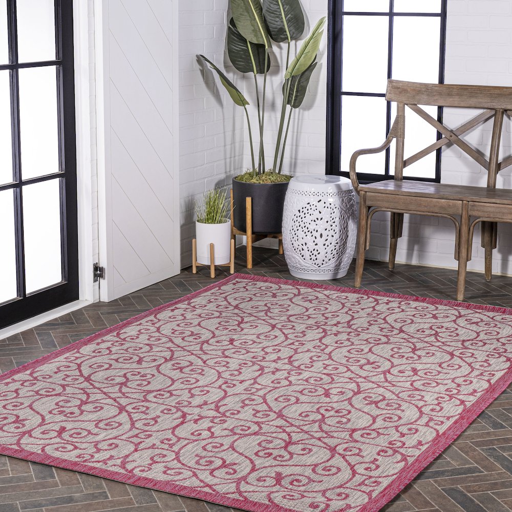 Madrid Vintage Filigree Textured Weave Indoor/Outdoor Area Rug. Picture 9
