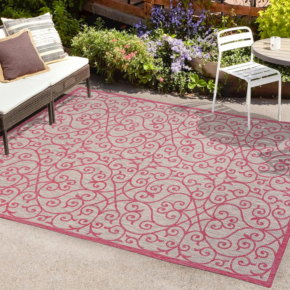 Madrid Vintage Filigree Textured Weave Indoor/Outdoor Area Rug. Picture 6