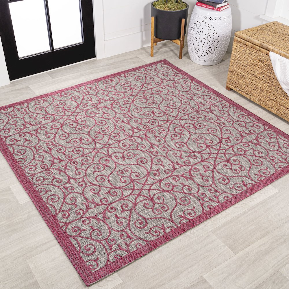 Madrid Vintage Filigree Textured Weave Indoor/Outdoor Square Rug. Picture 2