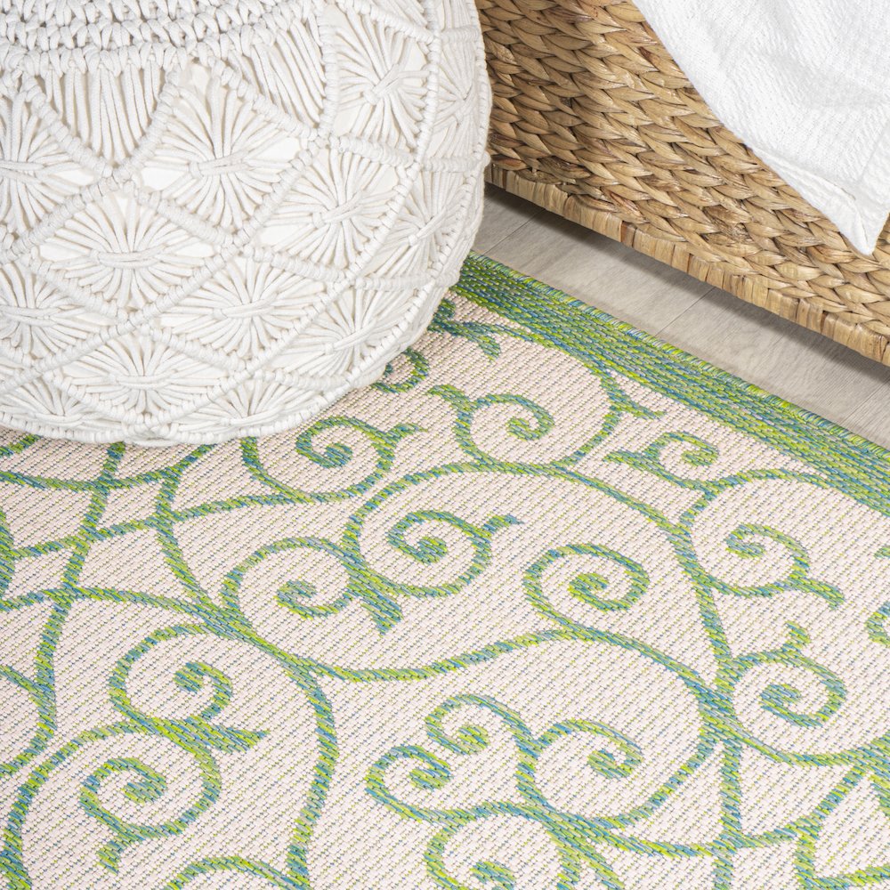 Madrid Vintage Filigree Textured Weave Indoor/Outdoor Runner Rug. Picture 4