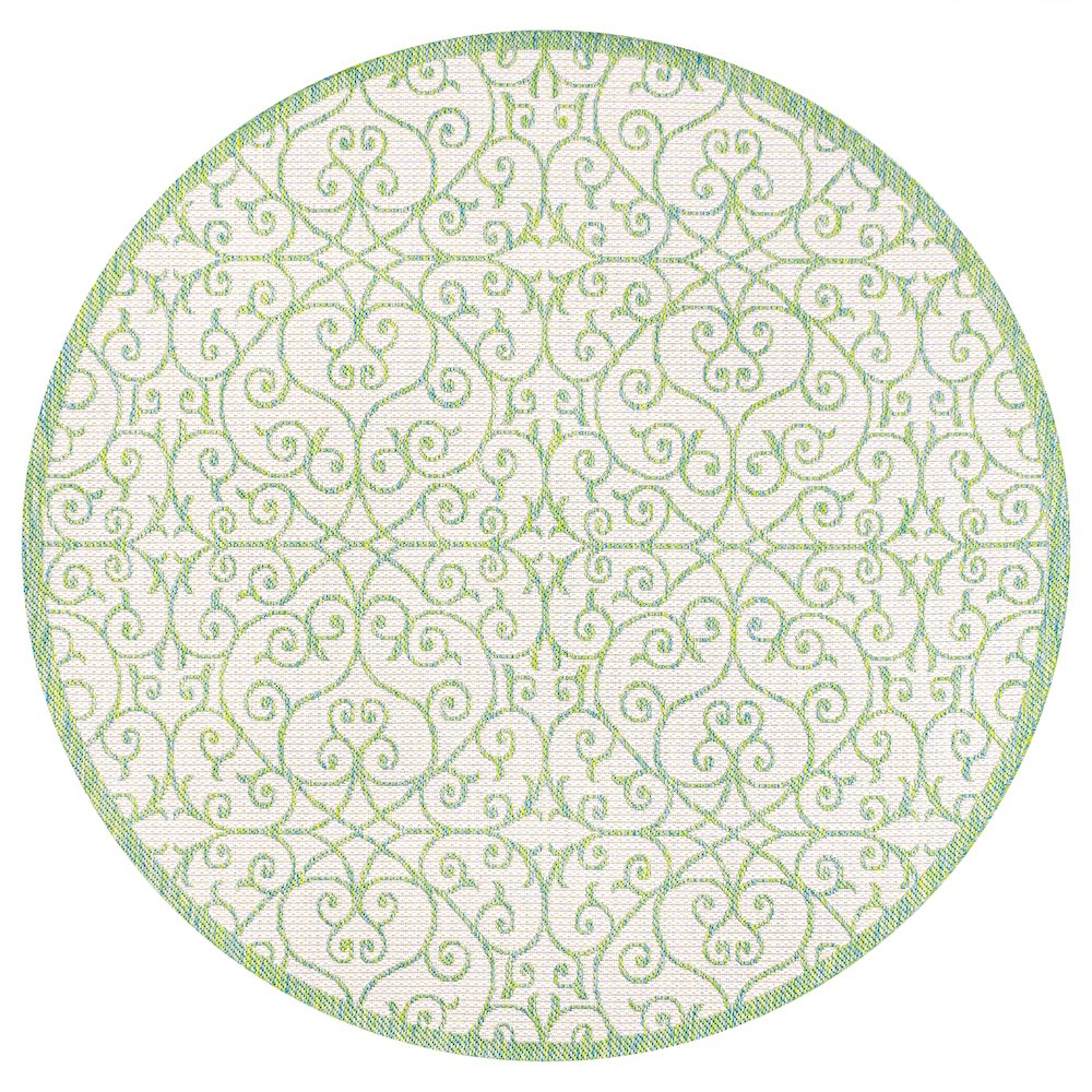 Madrid Vintage Filigree Textured Weave Indoor/Outdoor Round Rug. Picture 1