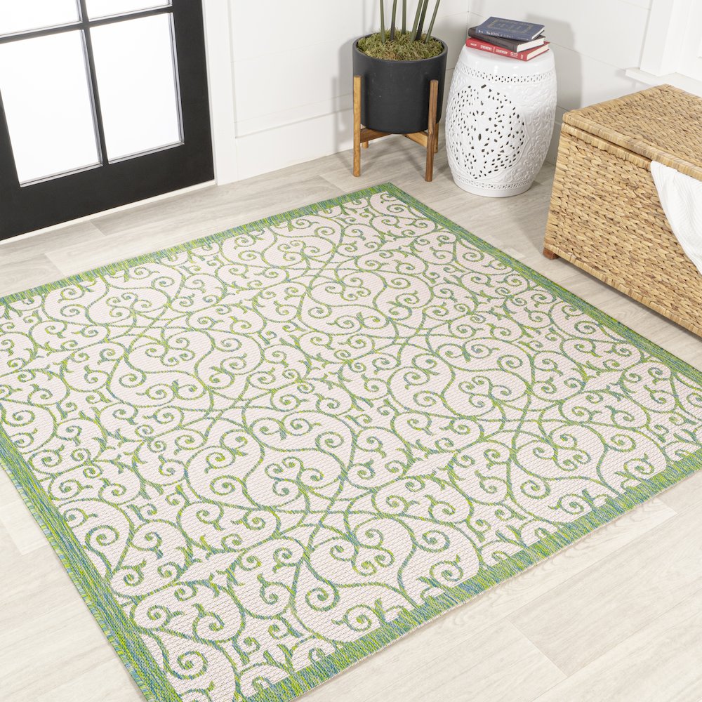 Madrid Vintage Filigree Textured Weave Indoor/Outdoor Square Rug. Picture 2