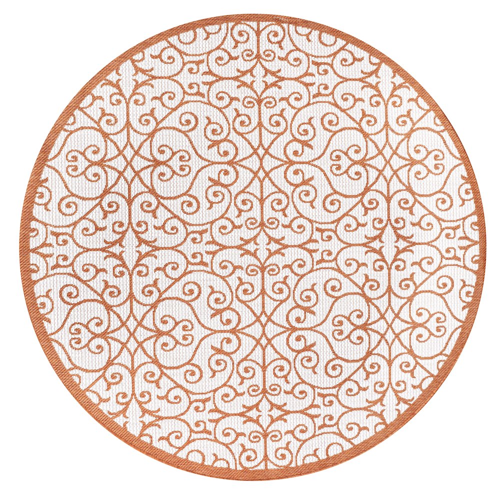 Madrid Vintage Filigree Textured Weave Indoor/Outdoor Round Rug. Picture 1
