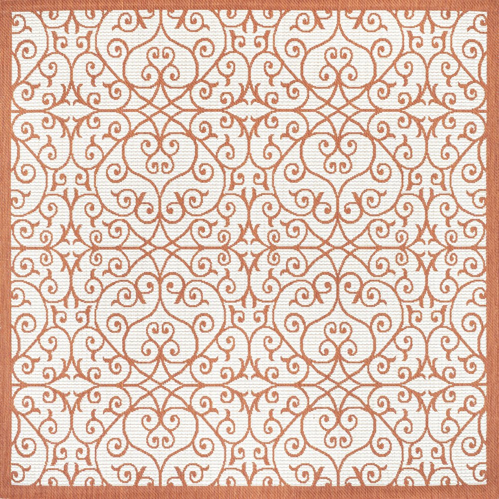 Madrid Vintage Filigree Textured Weave Indoor/Outdoor Square Rug. Picture 1