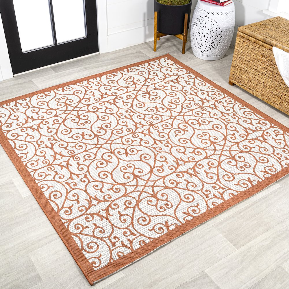 Madrid Vintage Filigree Textured Weave Indoor/Outdoor Square Rug. Picture 2