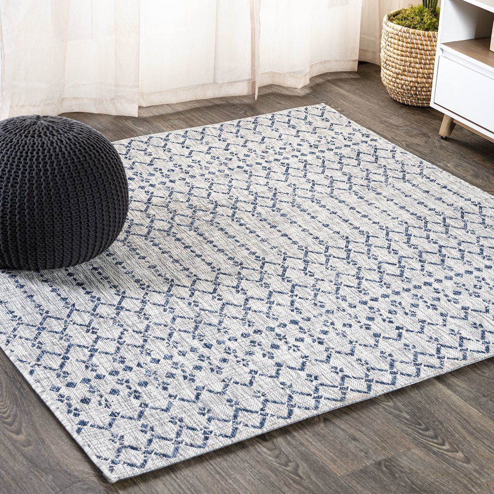 Ourika Moroccan Geometric Textured Weave Indoor/Outdoor Square Rug. Picture 2