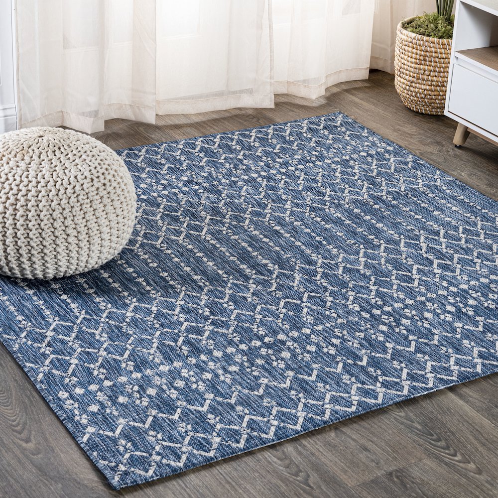 Ourika Moroccan Geometric Textured Weave Indoor/Outdoor Square Rug. Picture 2