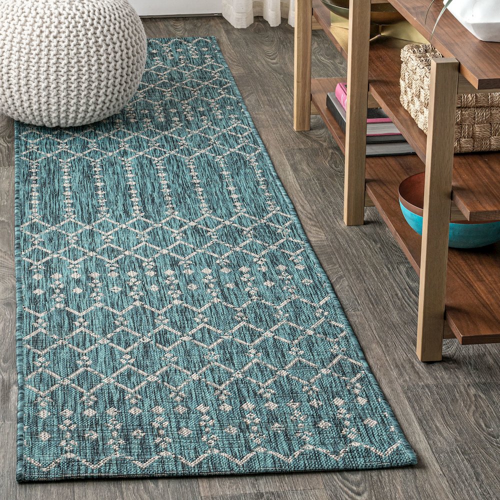 Ourika Moroccan Geometric Textured Weave Indoor/Outdoor Runner Rug. Picture 2