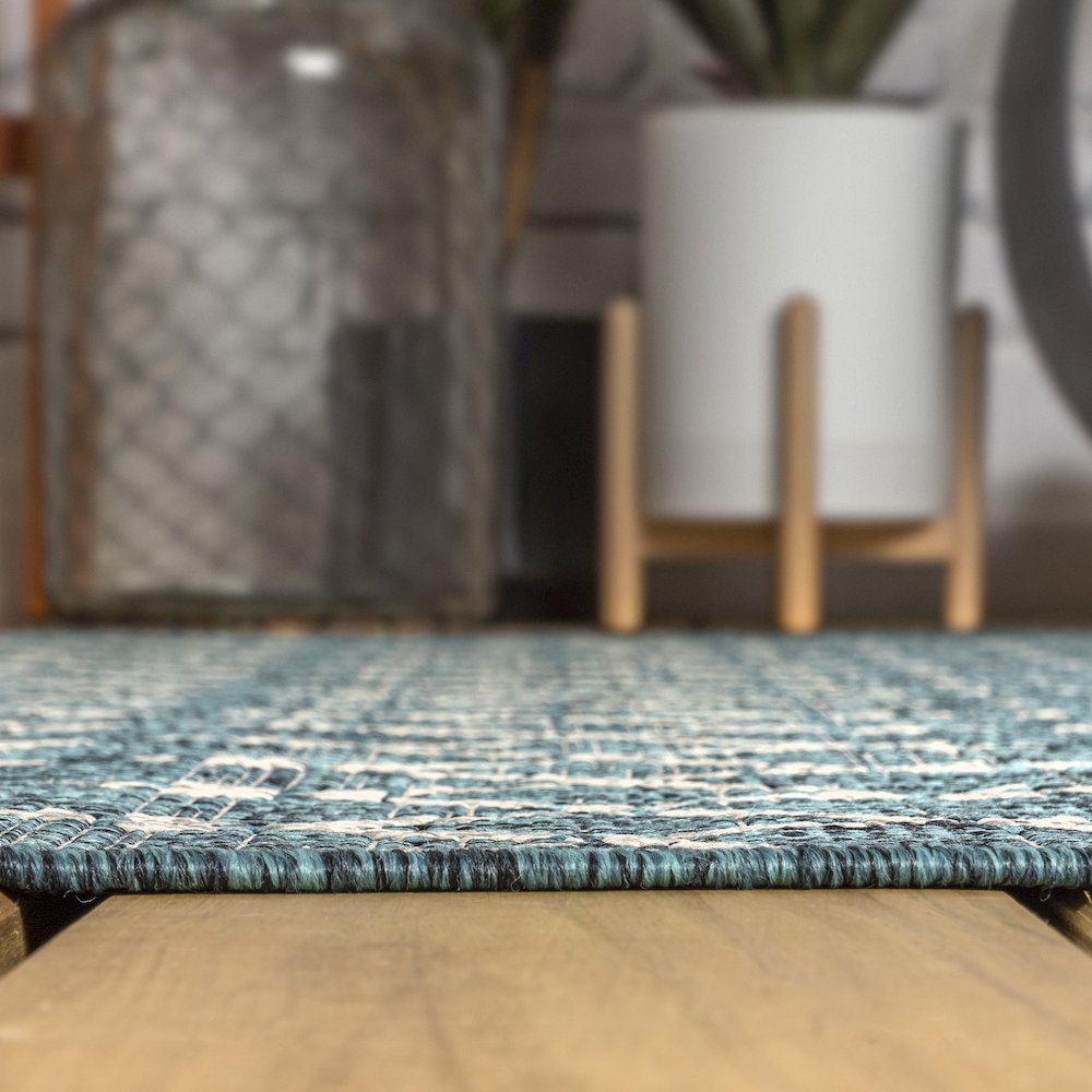 Ourika Moroccan Geometric Textured Weave Indoor/Outdoor Runner Rug. Picture 9