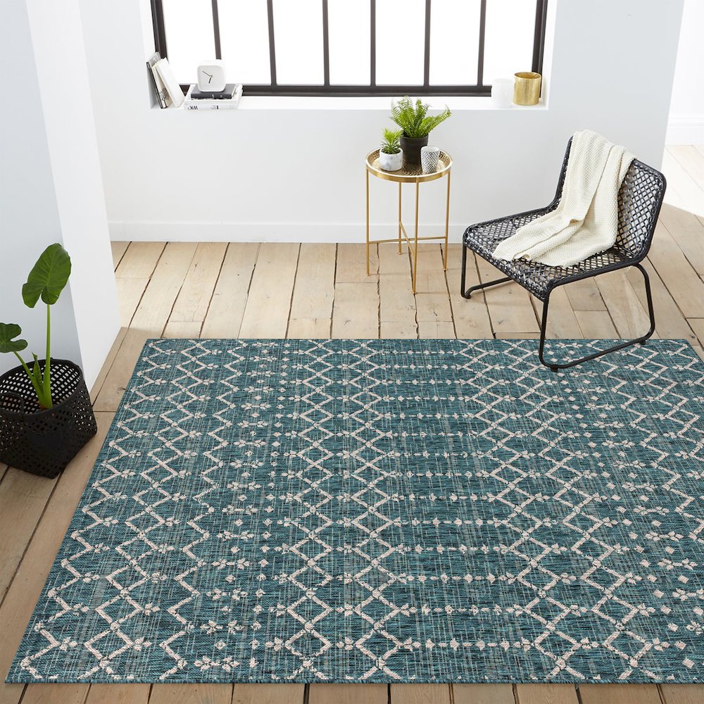 Ourika Moroccan Geometric Textured Weave Indoor/Outdoor Area Rug. Picture 10