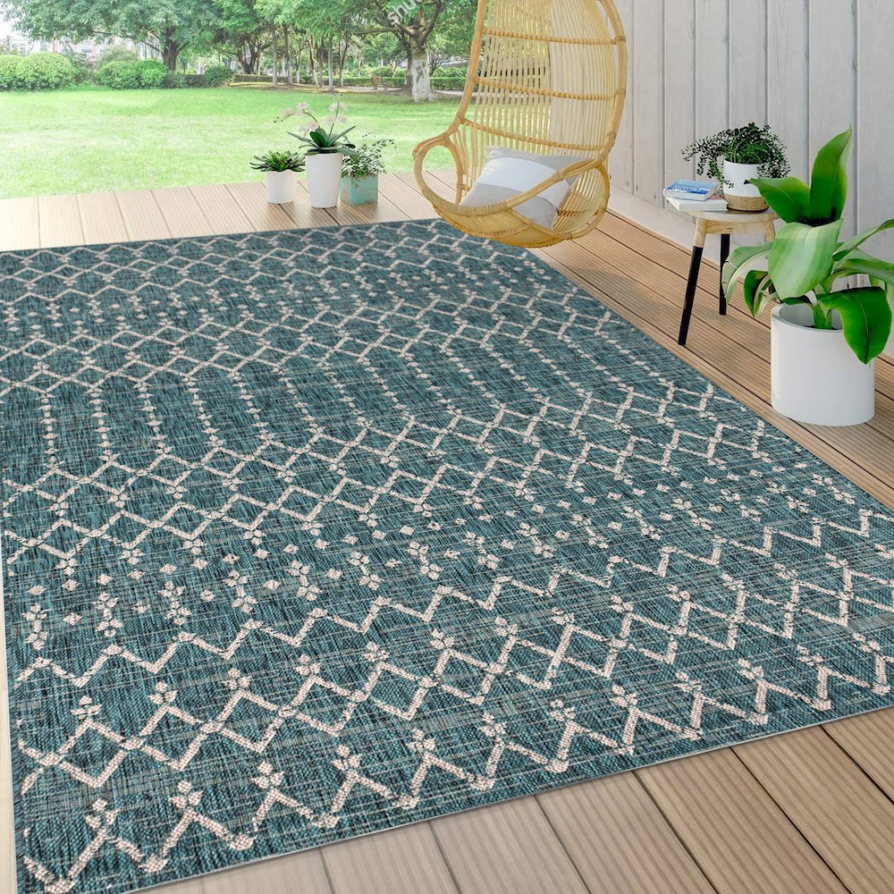 Ourika Moroccan Geometric Textured Weave Indoor/Outdoor Area Rug. Picture 5