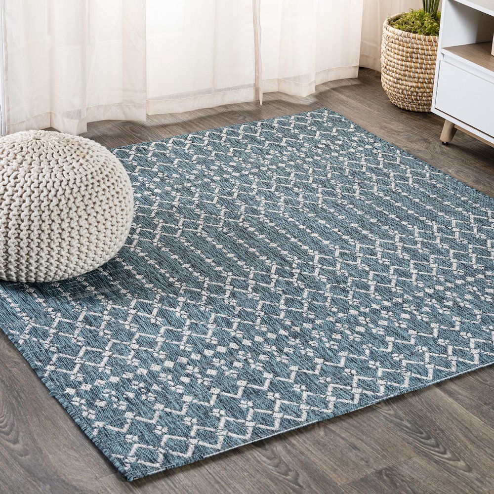 Ourika Moroccan Geometric Textured Weave Indoor/Outdoor Square Rug. Picture 2