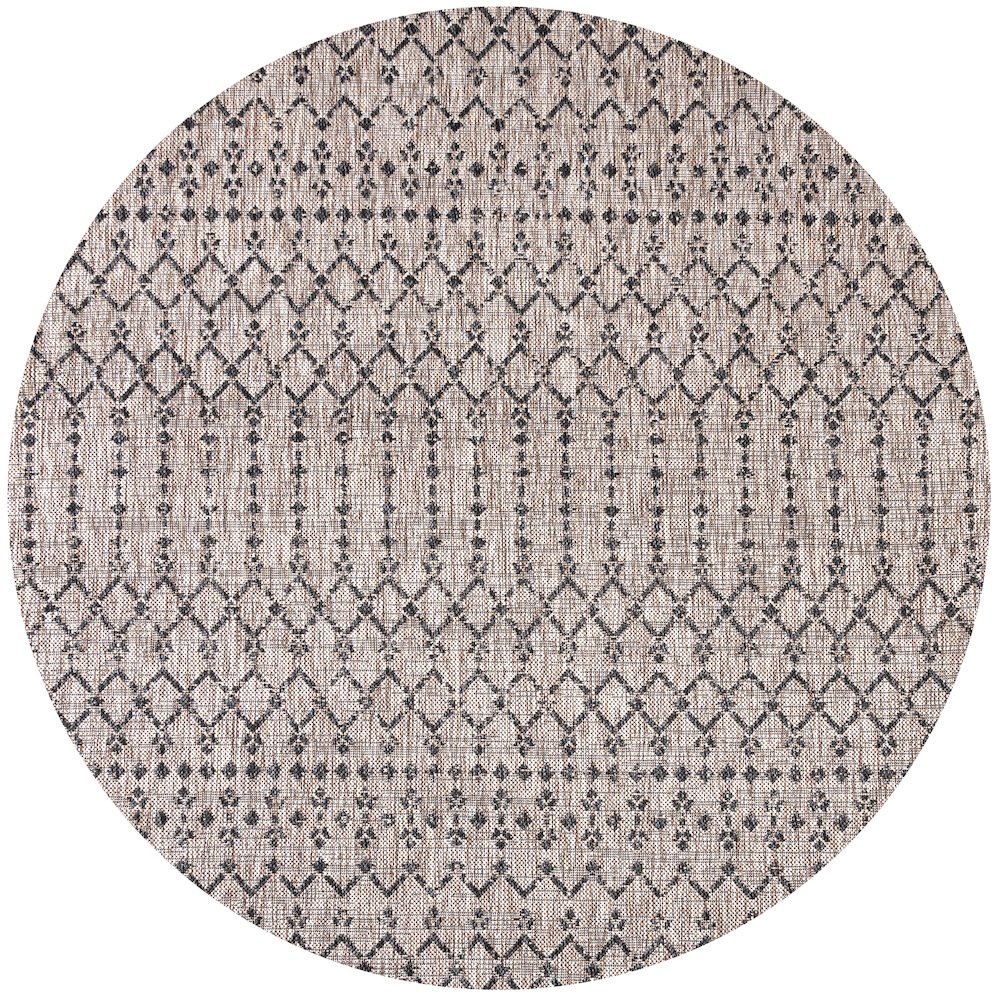Ourika Moroccan Geometric Textured Weave Indoor/Outdoor Round Rug. Picture 1