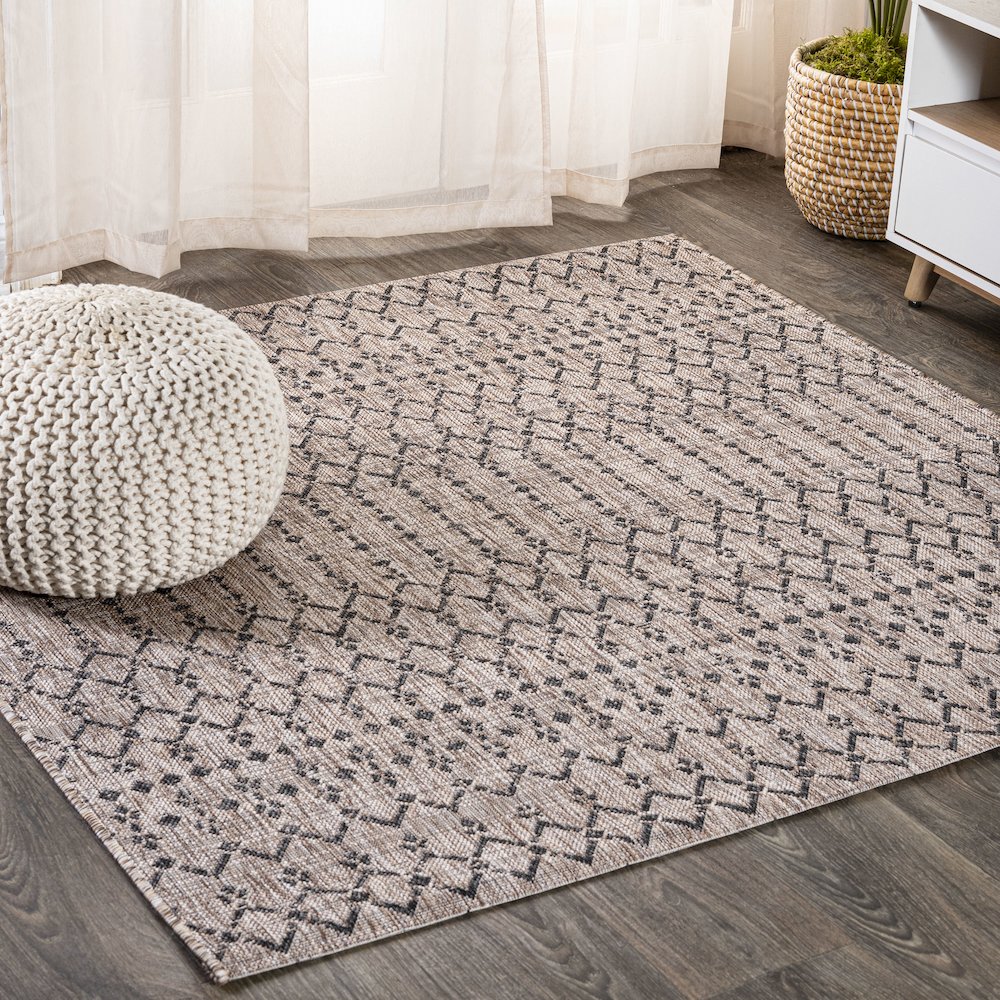 Ourika Moroccan Geometric Textured Weave Indoor/Outdoor Square Rug. Picture 2